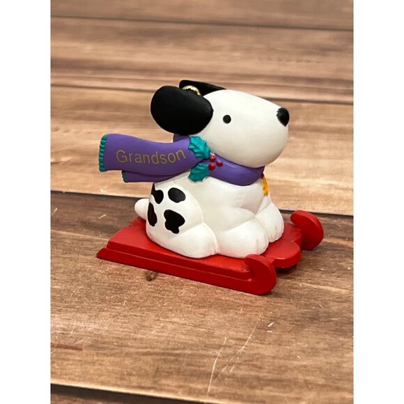 1996 HALLMARK KEEPSAKE ORNAMENT QX5699 GRANDSON PUPPY ON SLED - Picture 1 of 9